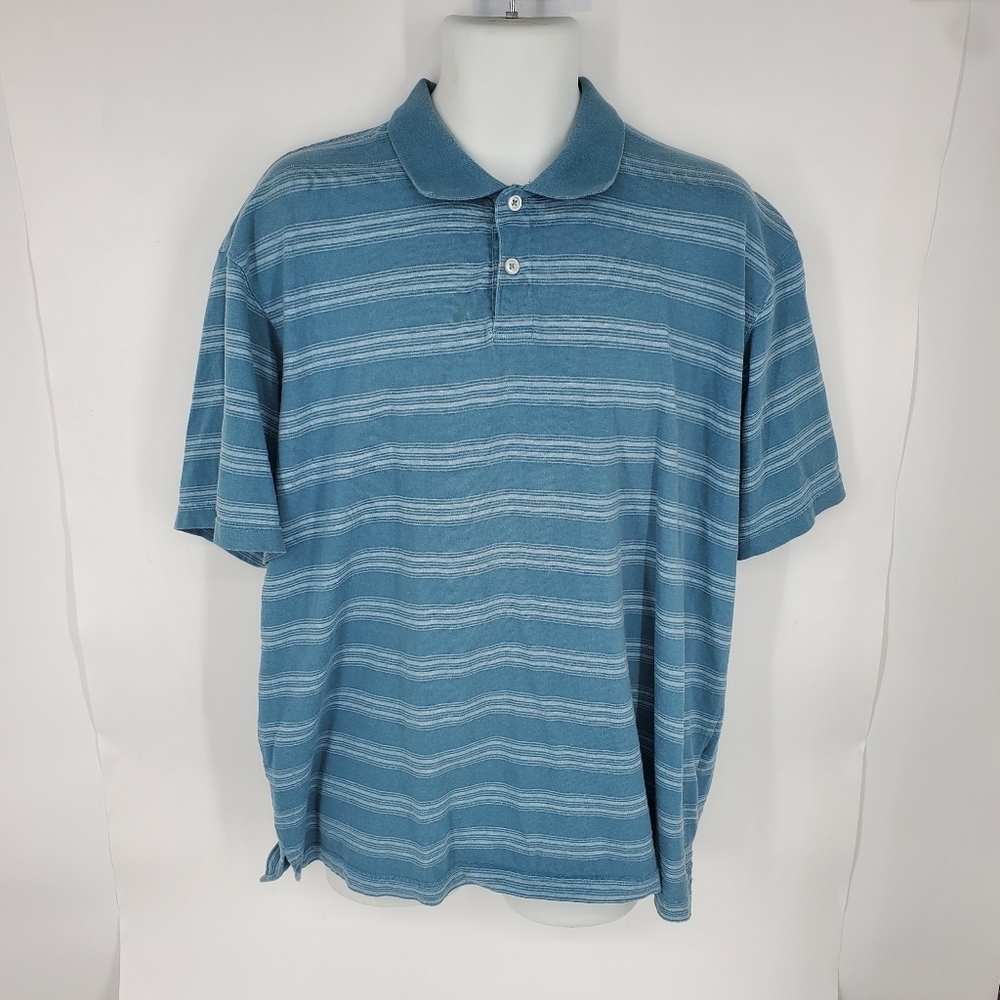 Wrangler Hero Blue Stripe Polo Shirt Men Large Cotton Blend Collared Golf Tee
